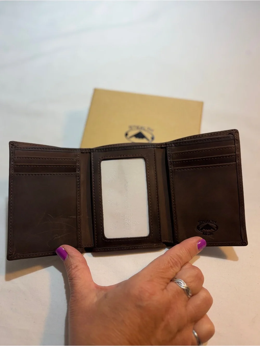 Stealth Mode Brown Leather Trifold Wallet NIB